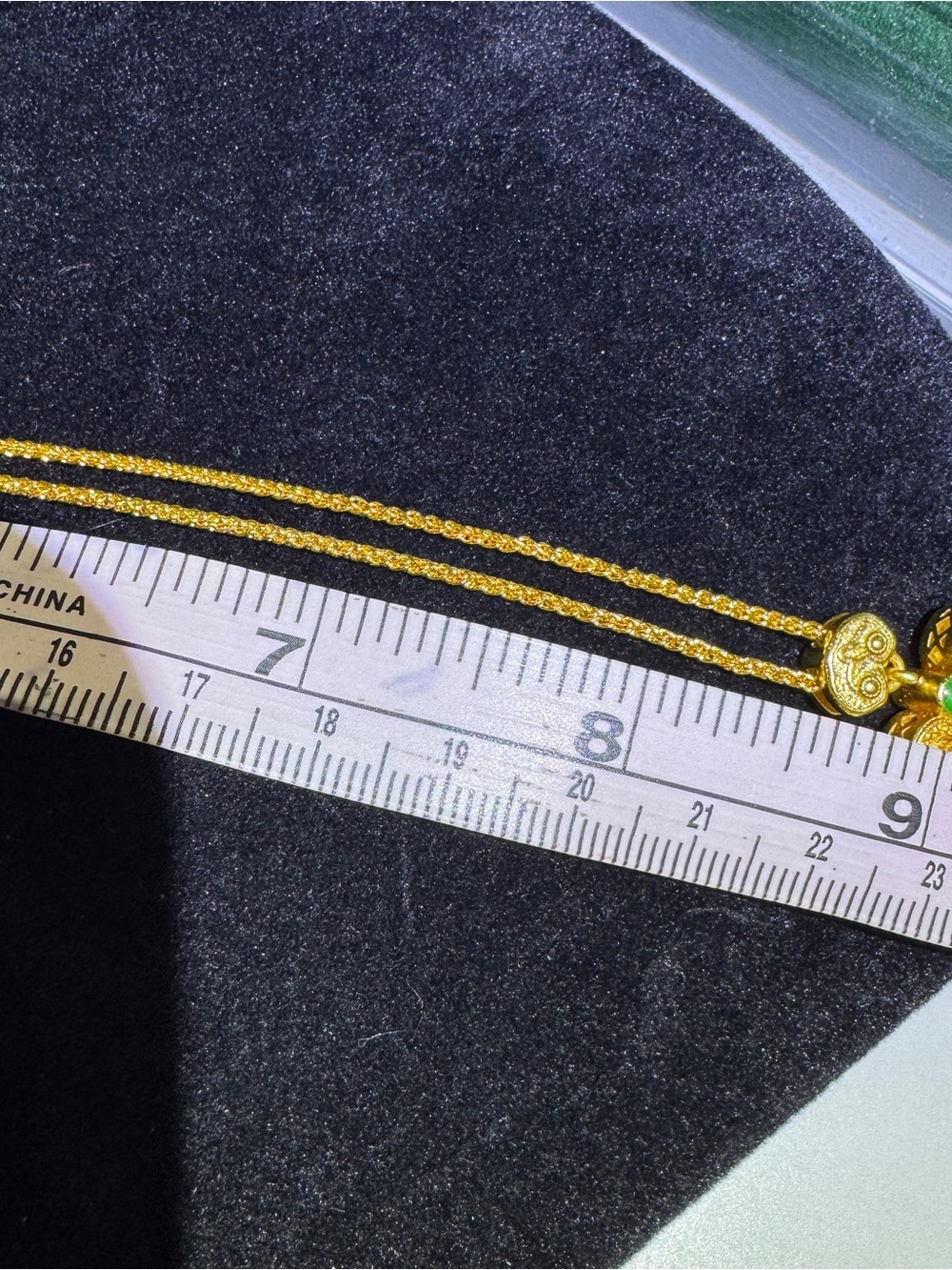 Gold Gourd Pendant Necklace Green Jade Style - Picture 7 of 7